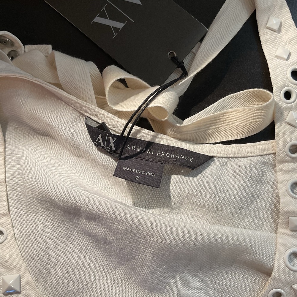 NWT Armani Exchange White Tunic with Embellishments Silk/Linen Blend Size 2 - Picture 9 of 10